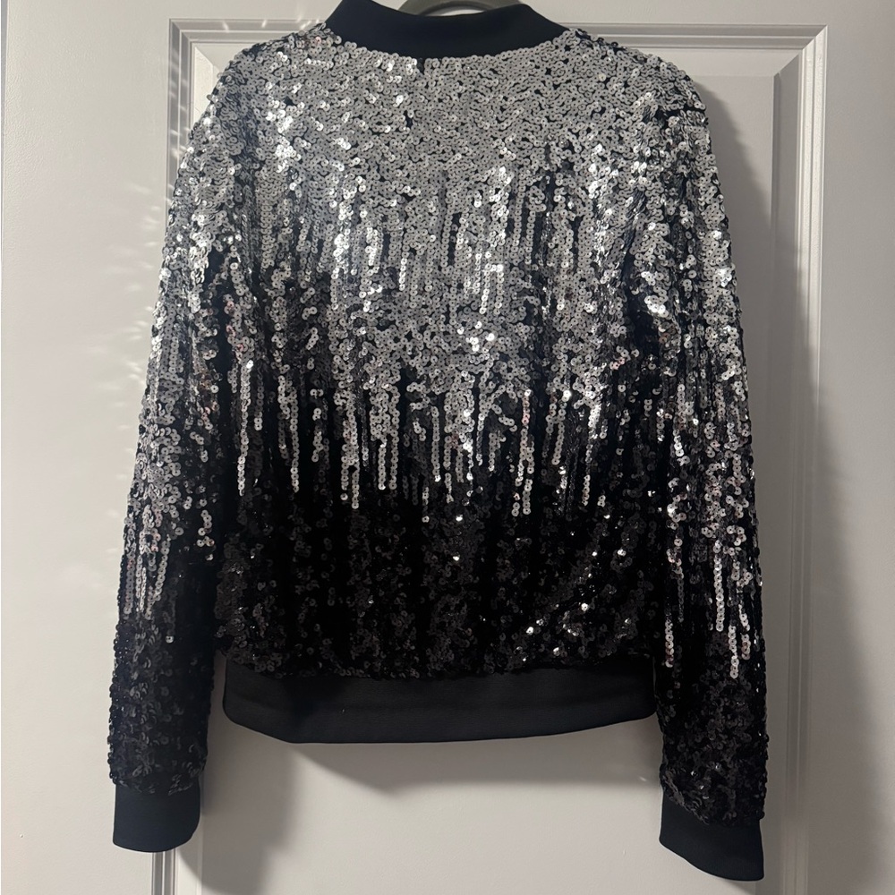 Black and Silver Sequin Bomber Jacket - Picture 3 of 3